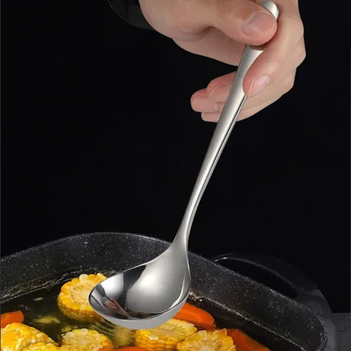 Vista 6 de Cucharas de sopa de acero inoxidable para ramen, juego de 4 cucharas de sopa asiáticas pulidas con espejo (mango corto)