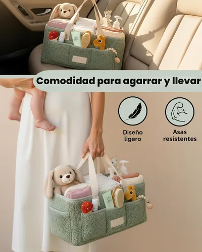 Vista 7 de Organizador de Pañales para Bebé Toodly con Estera Cambiadora Portátil - Organizador de Pañales de Felpa de Oso para Mesa Cambiadora - Cesta