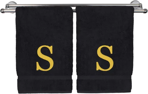 Vista 115 de Toalla de mano monogramada, regalo personalizado, juego de 2 - Toalla bordada con letra de bloque dorada - Extra absorbente 100% algodón turco