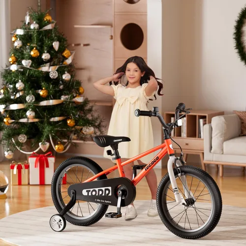 Vista 6 de lecoco Bicicleta infantil para niños y niñas, bicicleta infantil de 14, 16, 18 pulgadas, con ruedas de entrenamiento, frenos de pedal, freno de mano