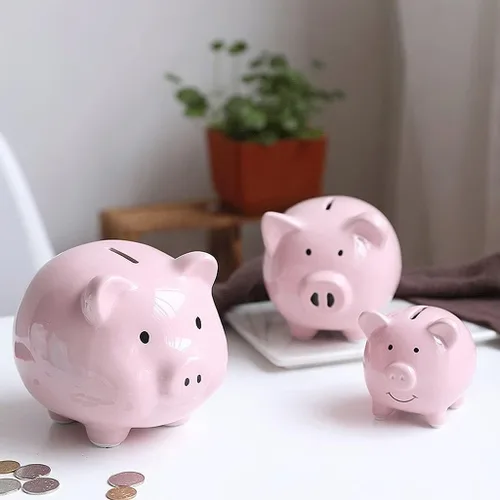 Vista 6 de Alcancía, alcancía decorativa de cerámica para adultos y niños para apreciar un bonito banco de dinero para niños y niñas (azul, blanco, rosa)