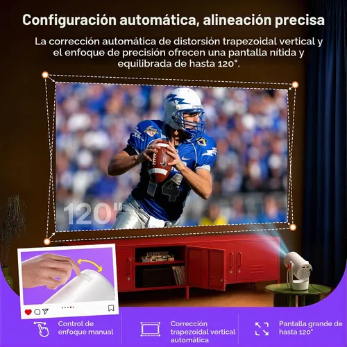Vista 6 de Aurzen Roku TV E1R Mini proyector portátil inteligente con WiFi y Bluetooth Blanco