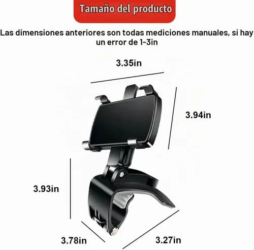 Vista 2 de Soporte para teléfono de coche, soporte giratorio de 360° ABS para espejo retrovisor automático con clip de base antideslizante, soporte