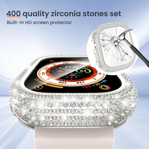Vista 2 de LETOID - Funda impermeable para Apple Watch Ultra/Ultra 2, protector de pantalla de 1.929 in, funda protectora de cristal duro frontal con diamantes