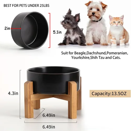 Vista 3 de Tazón de cerámica elevado/relevado negro Petygooing para razas pequeñas de perros, plato de comida y agua para perros con soporte, cuenco