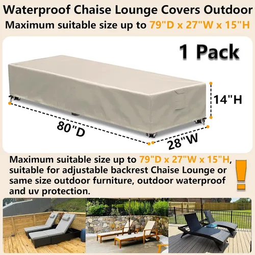 Vista 2 de Funda para tumbona para exteriores, 1 paquete de fundas para sillas de patio, impermeables, 600D, material resistente a la intemperie, protección