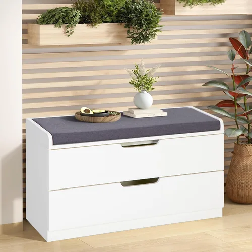 Vista 9 de MFSTUDIO Banco Organizador de Zapatos, Banco de Entrada para Zapatos Blanco con Asiento y Cojín Acolchado, Organizador de Zapatos Independiente