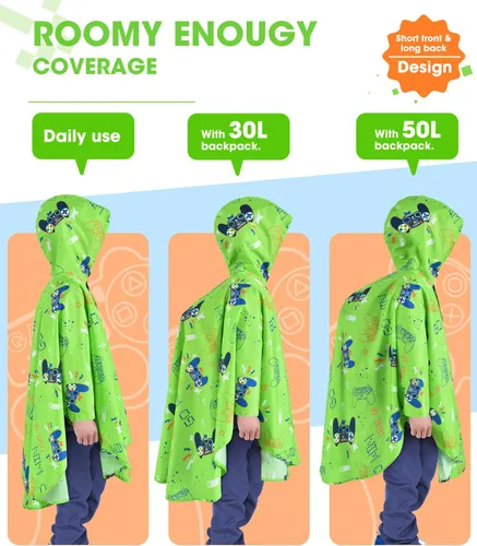 Vista 3 de WAWSAM Poncho de Lluvia Ligero para Niños Reutilizable Impermeable para Niños Pequeños Chaqueta de Lluvia