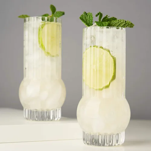 Vista 4 de Viski Deco Crystal Island - Juego de 2 vasos altos de cristal de primera calidad, copas de mojito y ginebra y tónico, juego de regalo de cristalería