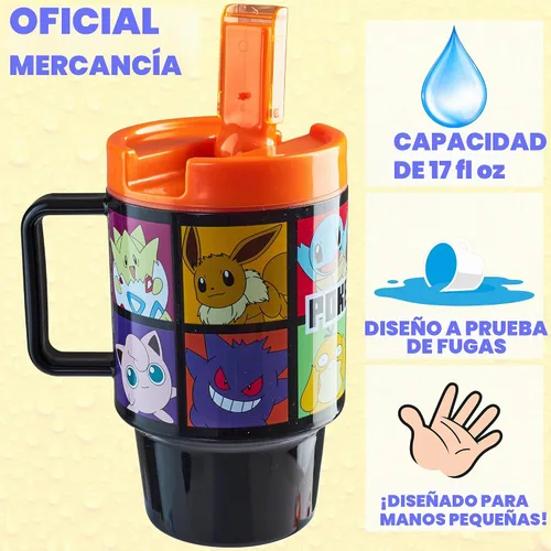 Vista 2 de Get Trend Pokemon Kids Water Bottle with Straw 16.9 oz BPA Free Plastic Cup with Lid Reusable Tumbler Pikachu Anime Gifts for Kids (Black Pokemon)