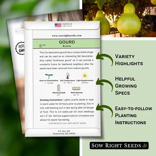 Vista 2 de Sow Right Seeds - Semilla de calabaza en botella para plantar - Paquete de reliquia sin OMG con instrucciones para plantar y cultivar un huerto