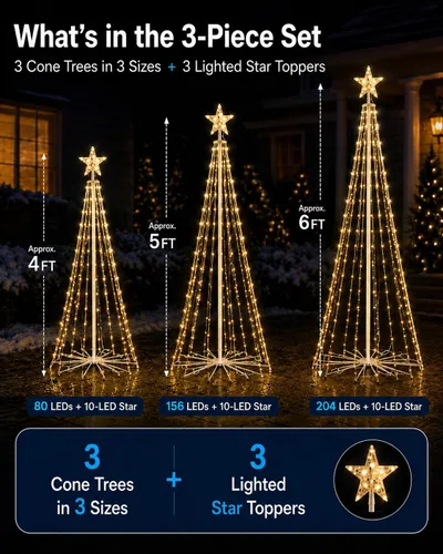Vista 4 de Probro 3 luces inteligentes para árbol de Navidad para exteriores, 4 pies