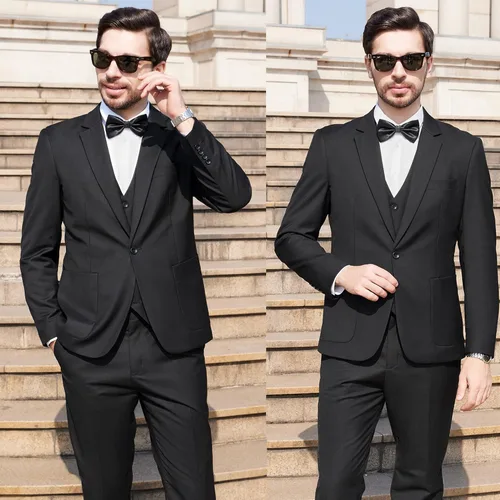 Vista 5 de MAGE MALE Men's 3 Pieces Black Suit Elegant Solid One Button Slim Fit Single Breasted Party Blazer Vest Pants Set