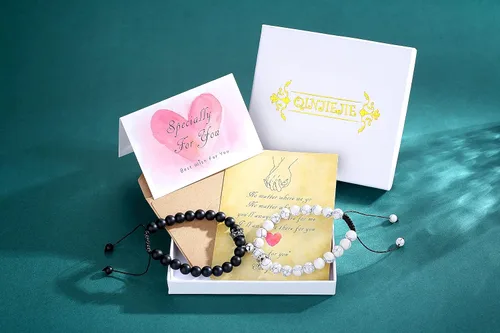 Vista 6 de QINJIEJIE Pulseras geniales para parejas, obsidiana mate y turquesa blanca, pulseras para parejas, pulseras a juego con piedra esmerilada
