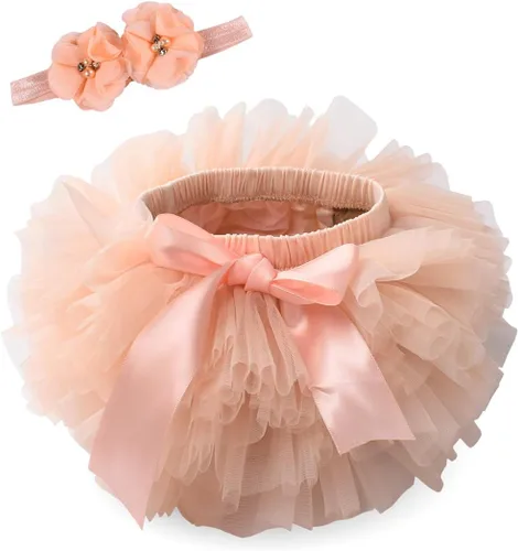 Vista 12 de Tutu.kk Falda tutú para niña pequeña con funda para pañales, vestido de tutú suave para bebé de 0 a 36 meses con diadema de flores 1-Beansand