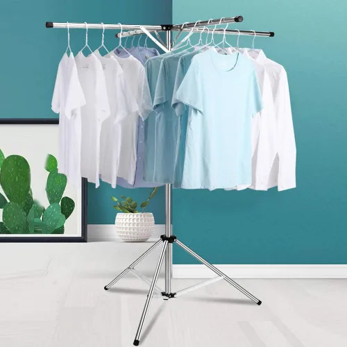 Vista 2 de Perchero plegable portátil que ahorra espacio, estante de secado de ropa de acero inoxidable de alta capacidad con 4 ramas