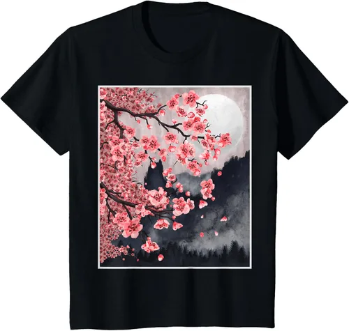 Vista 40 de Sakura - Camiseta japonesa de cerezo en flor japonesa, Negro, S