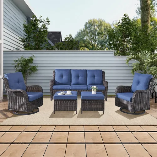 Vista 50 de Rilyson Sofá de mimbre para patio al aire libre, capacidad de peso de 900 libras, sofá grande de mimbre de 3 plazas con cojines de asiento de 4