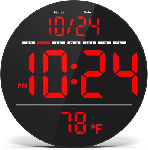 Vista 10 de Reloj de pared digital con pantalla LED grande, fecha, temperatura, brillo automático Pequeño reloj [ENCHUFE] Reloj de pared eléctrico moderno