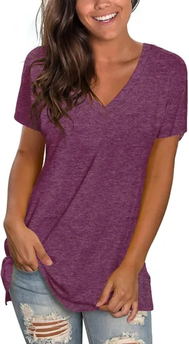 Vista 31 de Sipaya - Camiseta de mujer con cuello en V, básica, de ajuste suelto, manga corta, estilo casual