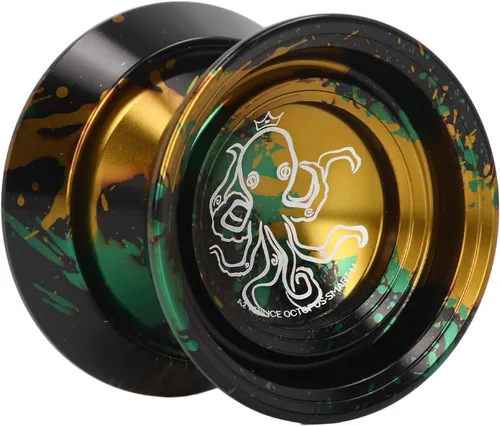 Vista 2 de YoYo - Bola de aleación de aluminio que no responde con guante, 3 cuerdas para adultos y niños (negro dorado) Yoyo Yo