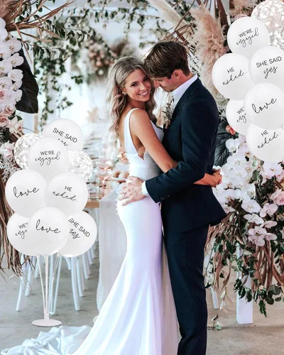 Vista 3 de Globos de fiesta de compromiso que pidió, SHE SAID YES! Globos de papel con forma de amor, para decoración de compromiso, despedida de soltera