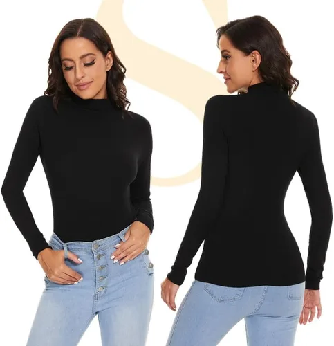 Vista 2 de SIMIYA Camisas de manga larga para mujer, de cuello alto, capa base suave, ropa interior térmica