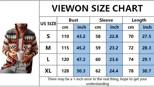 Vista 4 de VIEWON Chaqueta de punto de manga larga con estampado tribal azteca occidental, étnico, vintage, con solapa