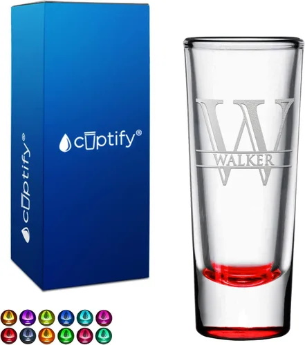 Vista 98 de Vaso de chupito personalizado con fondo negro personalizado de 2 oz, vasos de chupito cordiales con inicial y nombre en script dividido