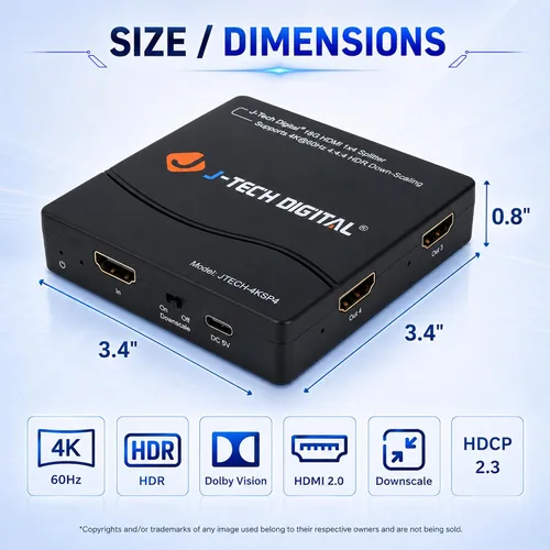 Vista 7 de J-Tech Digital Divisor HDMI 4K 60Hz 1X4 Salida de Resolución Múltiple (MRO) Divisor HDMI 2.0 Soporta reducción HDR HDR10 / Visión Dolby 4K@60Hz