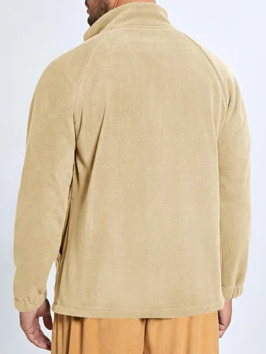 Vista 3 de Runcati Chaqueta de forro polar Sherpa para hombre, cremallera completa, cuello alto, casual, otoño, invierno, abrigo cálido para exteriores