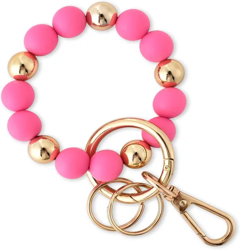 Vista 13 de Junyuerly Pulsera Llavero de Silicona con Cuentas para Mujeres, Brazalete Elástico con Anillo de Llaves Cuenta azul