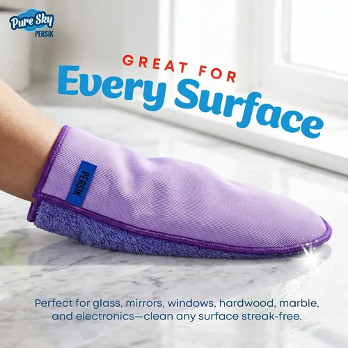 Vista 5 de persik Pure-Sky - Guante de limpieza de microfibra Ultra – Just Add Water No necesita detergentes – 2 en 1, combinación para vidrio y multiusos