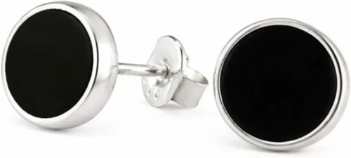 Vista 22 de Aretes de plata de ley 925 maciza hechos a mano con piedras preciosas redondas para mujeres y hombres, disponibles en piedras azules, negras