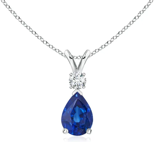 Vista 145 de Angara Colgante de lágrima de zafiro azul natural con diamante en plata/oro macizo de 14 quilates/platino Cumpleaños, compromiso, aniversario