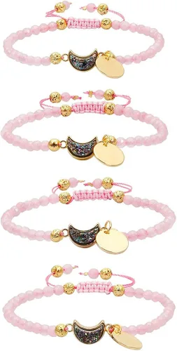Vista 5 de TUMBEELLUWA Pulseras de cuentas de piedra facetada de 0.157in, pulsera de cristal curativo en forma de media luna, joyería hecha a mano para mujer
