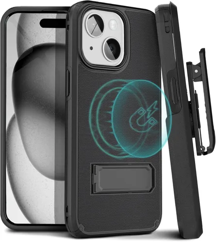 Vista 21 de MOTIVE Funda para iPhone 15 con clip para cinturón, magnética compatible con MagSafe, combo de funda de carcasa a prueba de golpes, funda para Negro