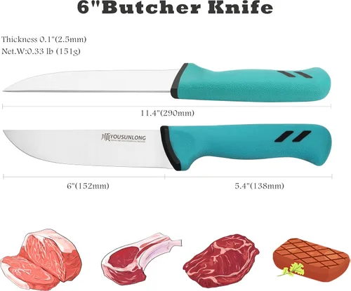 Vista 2 de YOUSUNLONG Cuchillo de carnicero para procesamiento de carne 6 "(152 mm) - Hoja de acero de molibdeno de alto carbono premium - Cuchillo de chef