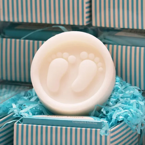 Vista 8 de AIXIANG Jabones para baby shower, hechos a mano, color azul, regalo para pies de bebé, para revelación de género, regalos y decoraciones de baby