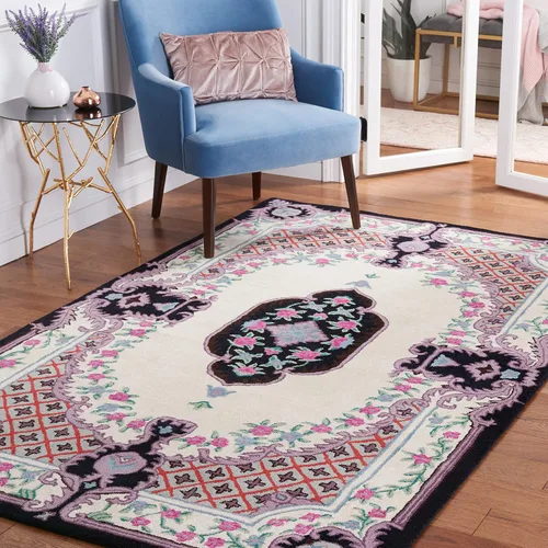 Vista 13 de SAFAVIEH Bellagio Collection - Alfombra decorativa de 2 x 3 pies, azul y rosa, hecha a mano de lana de medallón, ideal para zonas de alto tráfico