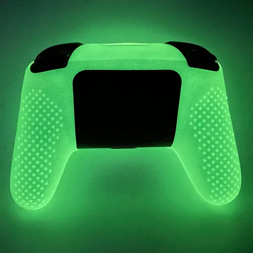 Vista 5 de HLRAO Controller Skins - Funda protectora de silicona que brilla en la oscuridad para Nintendo Switch Pro Controller + 6 Grips Accesorios que