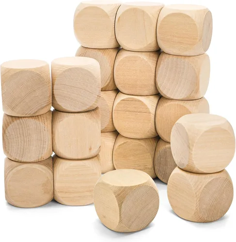 Vista 4 de 20 dados de madera en blanco, bloques cuadrados sin terminar de 2 pulgadas, cubos de madera en blanco de 6 caras con esquinas redondeadas