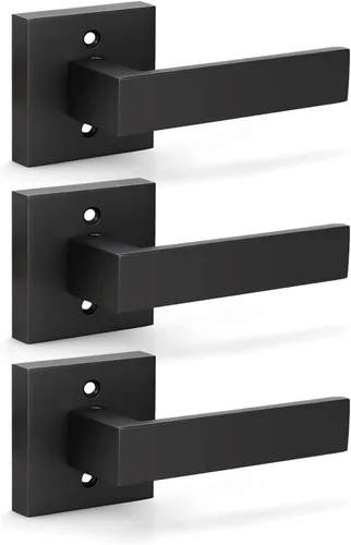 Vista 19 de KNOBWELL - Paquete de 1 manija para puerta delantera con llave y cerradura, manijas de palanca negras para puerta exterior, juego de cerradura