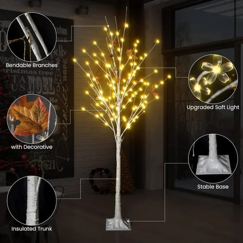 Vista 4 de Lamerge Juego de 3 árboles iluminados, árbol de Navidad de 4 pies, 5 pies y 6 pies con luces LED, decoración de Halloween, adecuado para festivales
