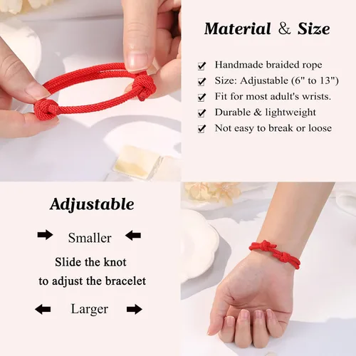 Vista 3 de UNGENT THEM Pulseras de cuerda ajustable para parejas, para hombres, novio, novia, alma gemela, marido, esposa, aniversario, día de San Valentín