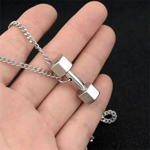 Vista 4 de K-POP - Collar de cadena con colgante de mancuernas para hombres y mujeres, punk hip hop, fitness, gimnasio, crossfit, collar ajustable de acero