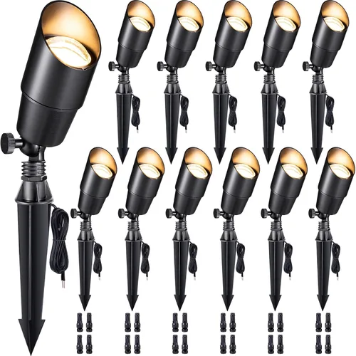 Vista 19 de Gardenreet Focos de Paisaje de Bajo Voltaje - Luz Ascendente LED de Latón para Exteriores 12V, Focos con Cable IP65 Impermeables, Bronce Antiguo
