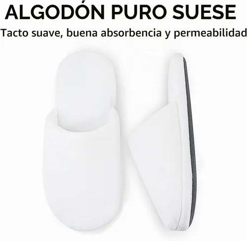 Vista 5 de 3 pares de pantuflas de spa de lujo, espuma viscoelástica de algodón, antideslizantes, puntera cerrada, lavables para hoteles, invitados, viajes
