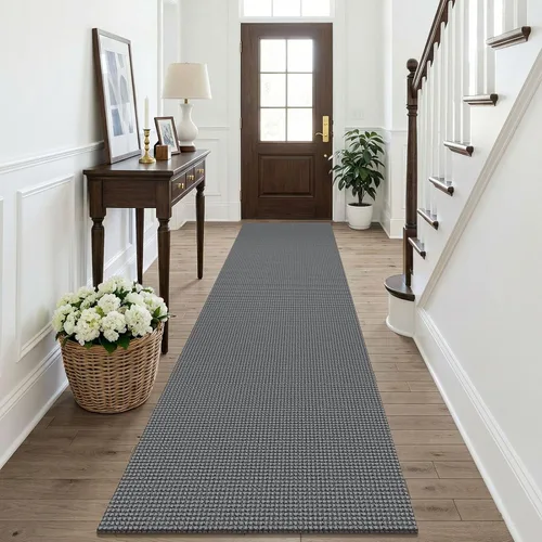 Vista 101 de KOZYFLY - Tapete para puerta de interior, lavable, pequeña, antideslizante, con respaldo de goma, felpudo de algodón para el hogar, color negro