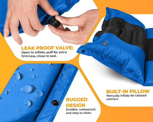 Vista 4 de Foxelli Almohadilla de dormir autoinflable para campamento, mochileros, senderismo, espuma aislada, ligera, colchón inflable de campamento